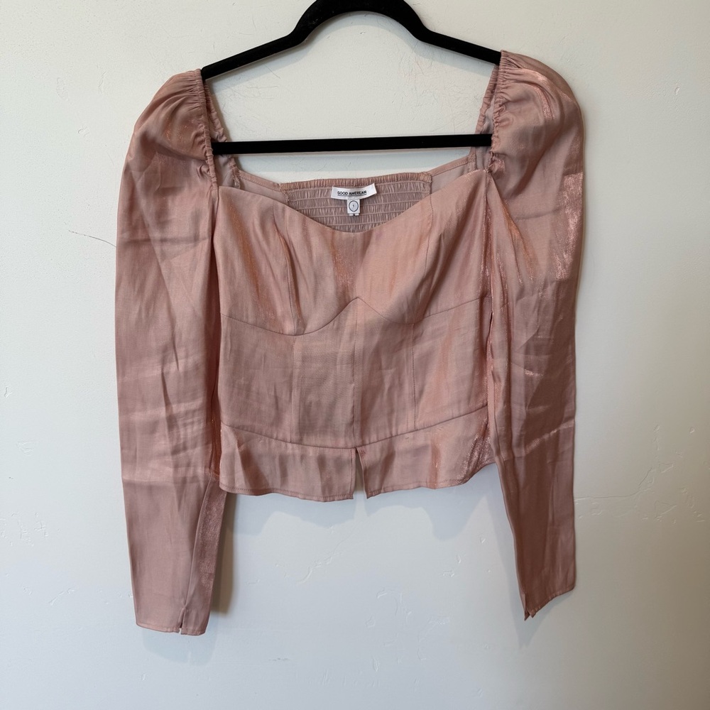 Good American Pink Women's Square Neck Cropped Top Size Small Event Classy